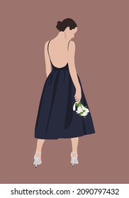 Girl in a dress without a face with a bouquet. Vector graphics