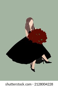 Girl in a dress without a face with a bouquet. Vector graphics