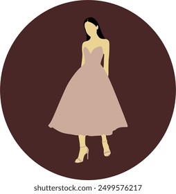 Girl in a dress without a face. Women's fashion show. Vector graphics. Hand drawn without artificial intelligence