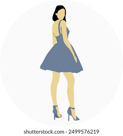 Girl in a dress without a face. Women's fashion show. Vector graphics. Hand drawn without artificial intelligence