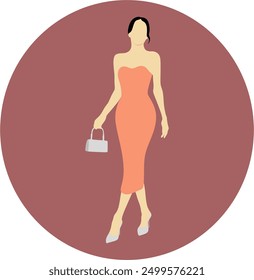 Girl in a dress without a face. Women's fashion show. Vector graphics. Hand drawn without artificial intelligence