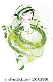 A girl in a dress woven from living plants