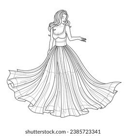 Girl in a dress.Coloring book antistress for children and adults. Illustration isolated on white background.Zen-tangle style. Hand draw