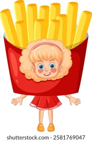 A girl dressed as a box of fries