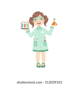 Girl Dressed As Chemist Holding Test Tubes