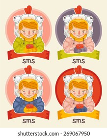 girl dressed as chickens sticker set