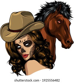 girl dressed as a cowboy with horse