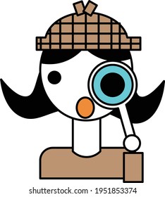 A girl dressed as a detective and discovering what she is looking for