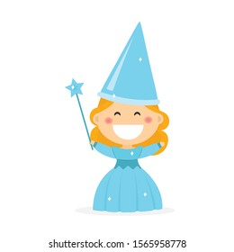 Girl dressed as a fairy godmother. Flat vector illustration