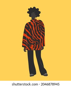 A girl dressed in fashionable clothes with a tiger's smoke. Cartoon female character isolated on yellow background. Colored vector illustration in a modern flat style.