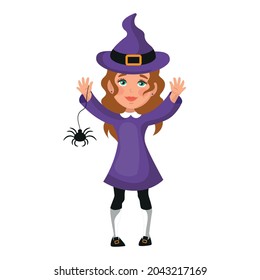 Girl dressed in a festive halloween costume - Vector illustration