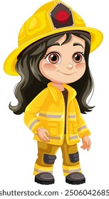 Una niña vestida con equipo de bombero