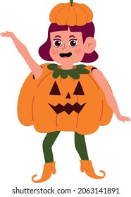 Girl dressed as a halloween pumpkin