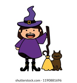 girl dressed up as a halloween witch with broom
