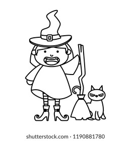 girl dressed up as a halloween witch with broom