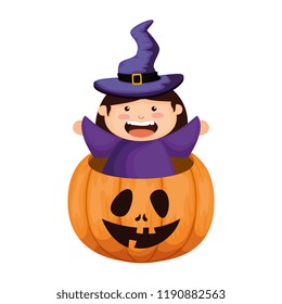 girl dressed up as a halloween witch with pumpkin