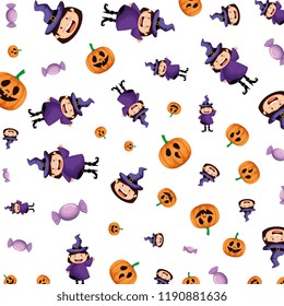 girl dressed up as a halloween witches pattern