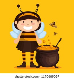 girl dressed up as a little bee