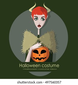 Girl dressed as monster for Halloween, cartoon style vector illustration isolated on background. 