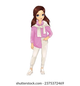 Girl dressed in pink shirt and white tracksuit svg