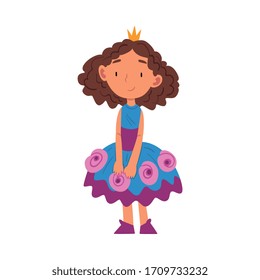 Girl Dressed as Princess, Cute Kid Playing Dress Up Game Cartoon Vector Illustration on White Background