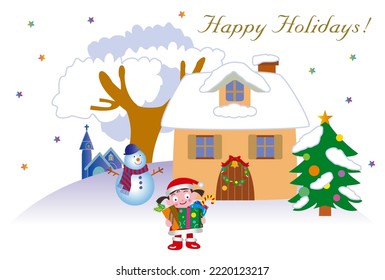 girl dressed as Santa Claus with gifts