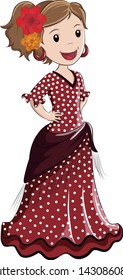 Girl dressed in traditional spanish costume. Vector illustration