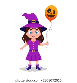 Girl dressed as a witch with a balloon