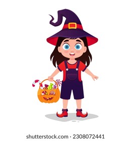 Girl dressed as a witch with candy