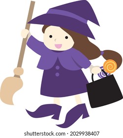 Girl dressed as a witch.  Halloween illustration.