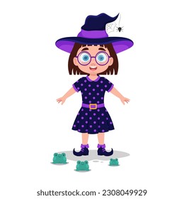 Girl dressed as a witch on Halloween