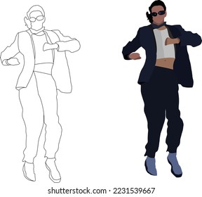 Girl dressed woman jumps and dances
