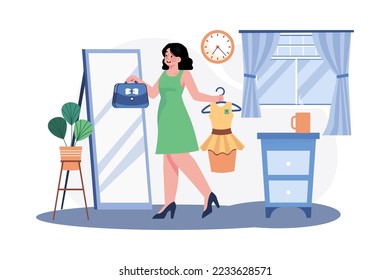 Girl Dressing Up For Work Illustration concept. A flat illustration isolated on white background