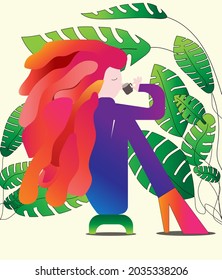 A girl drink a cup of tea illustration