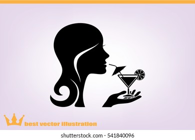 girl with a drink glass icon vector illustration EPS 10.