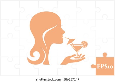 girl with a drink glass icon vector illustration EPS 10.