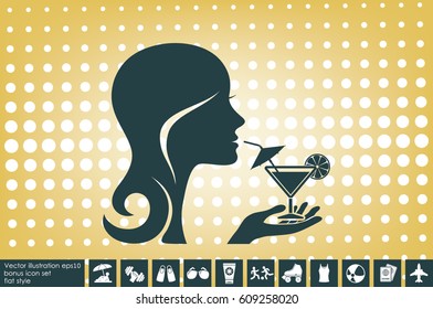 girl with a drink glass icon vector illustration EPS 10.