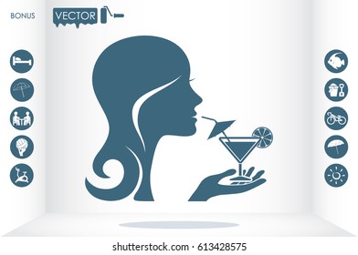 girl with a drink glass icon vector illustration EPS 10.