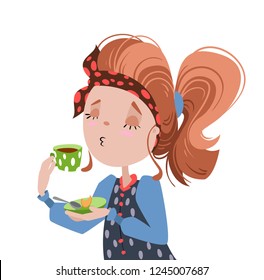 Girl drinking coffee.