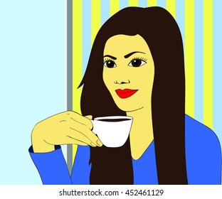girl drinking coffee in a cafe