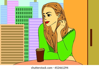 girl drinking coffee in a cafe