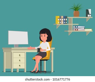 A girl is drinking coffee during a break. Vector illustration. Suitable for animation (individual segments)