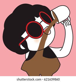 Girl Drinking Coffee In Her Body Of Caffeine System Concept Card Character illustration