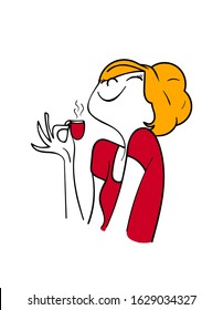 girl drinking coffee, vector sketch