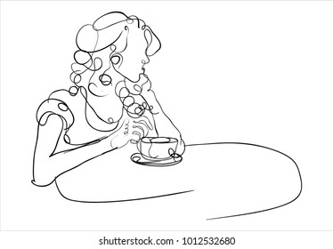 Girl drinking coffee-sketch