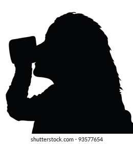 girl drinking from a cup black vector silhouette