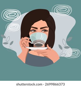 Una chica bebiendo de una taza de Vector