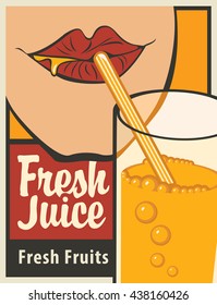 girl is drinking a glass of fresh juice from the tube