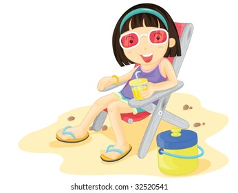 Girl drinking lemonade at the beach