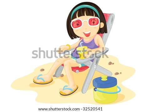 Girl drinking lemonade at the beach